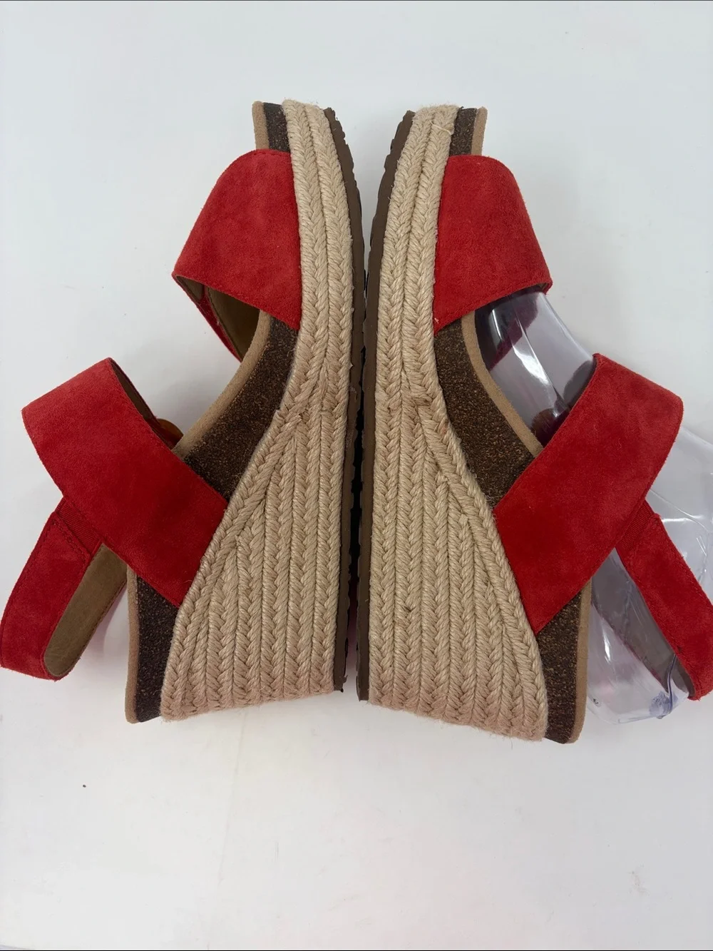 Aetrex Red Suede Espadrille Wedge Sandals Size 9.5 Excellent Condition